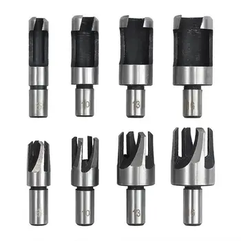 

8pcs carbon steel wood plug hole drill set 10mm rod 6/10/13 / 16mm 5/8 "1/2" 3/8 "1/4"