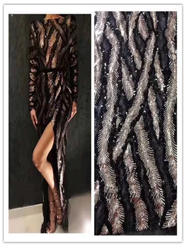 

embroidered tulle mesh lace fabric with sequins african net lace fabric for party dress lace fabric