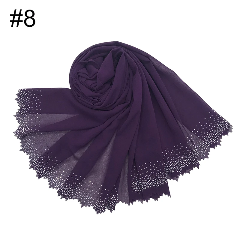 Шифоновый шарф хиджаб с кристаллами Роскошные cystal/бриллианты Модный женский однотонный шарф