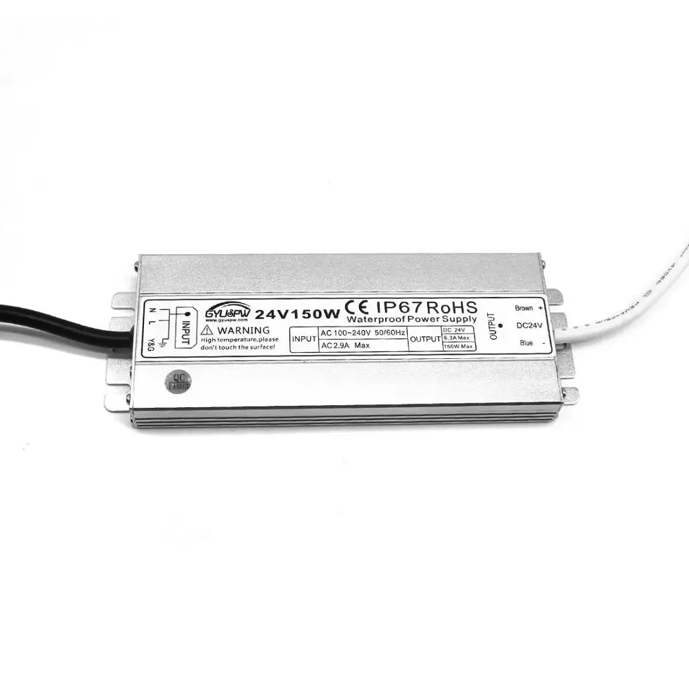 Ультратонкий 24V 6.3A 150W источник питания IP67 водонепроницаемые Трансформеры 100-240v Сетевой сетевой адаптер для использования вне помещения для светодиодной ленты света CCTV