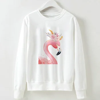 

Hoodies Women Flamingo Printed Loose Hooded Trendy Pockets Plus Velvet Sweatshirts Womens Korean Style Harajuku All-match Chic