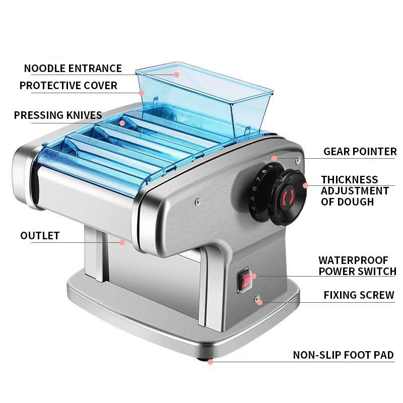 Multi-function-Electric-Noodle-Maker-FKM150-1-Household-Automatic-Small-Stainless-Steel-Noodle-Rolling-Dumpling-Skin.jpg Többfunkciós Elektromos Tészta Gyártó Fkm150-1 Háztartás Automatikus Kis Rozsdamentes Acél Gördülő Gombóga - Image 6