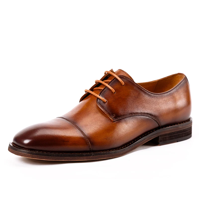 Brown New Genuine leather handmade Men's Shoes Lace-up splicing Derby Shoes Men's business dress Shoes Bullock oxford male - Цвет: Brown