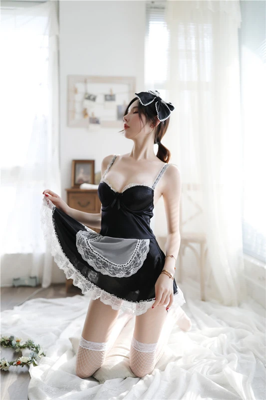 

Apron Maid Sexy Lingerie Role-playing Game Suit Cafe Waitress Clothes Uniform Temptation+G-string+Stockings