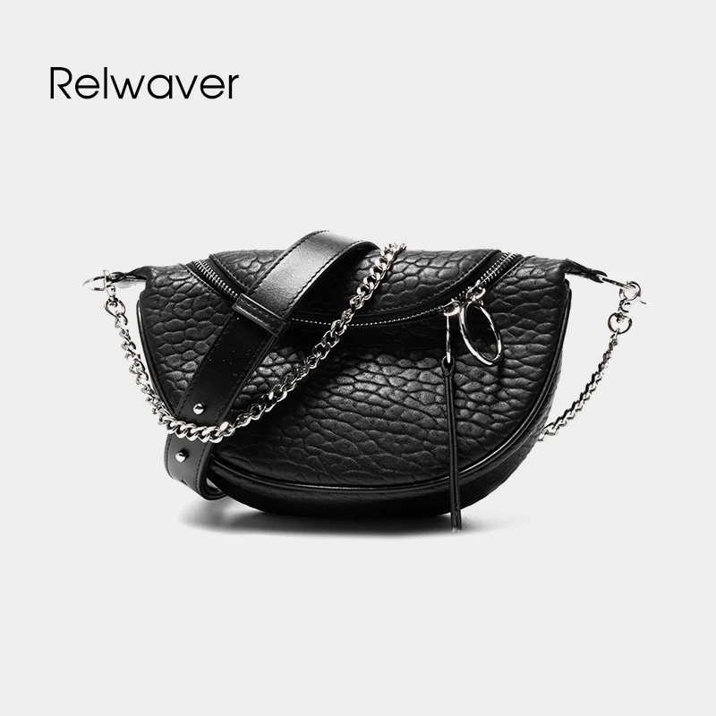 

Women messenger bags genuine leather bubble sheepskin crossbody bag small middle chain wide belt chest waist chic shoulder bag