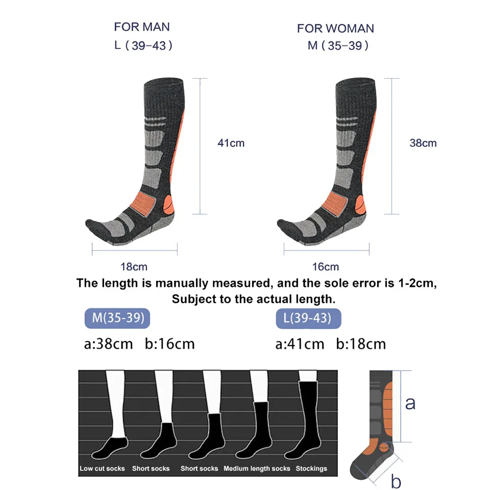 CoolFit 1 Pair Merino Wool Thermal Socks Men Women Winter Long Warm Compression Socks For Ski Hiking Snowboarding Sports