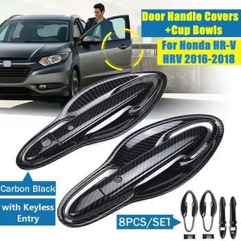 

Carbon Black Door Handle Covers with Keyless Entry + Cup Bowls For Honda HRV HRV 2016 2017 2018 Car Styling
