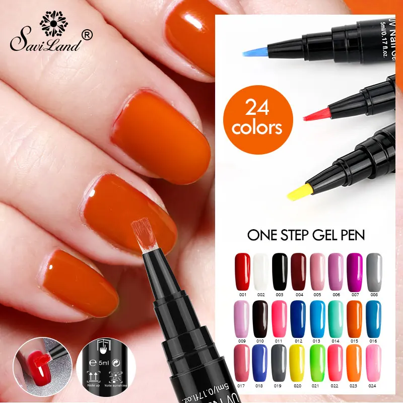 

Saviland Convenient Nail Gel Varnish Pencil One Step Gel Nail Pen No Need Top Base Primer 3 In 1 UV Gel Lacquer Glitter Polish