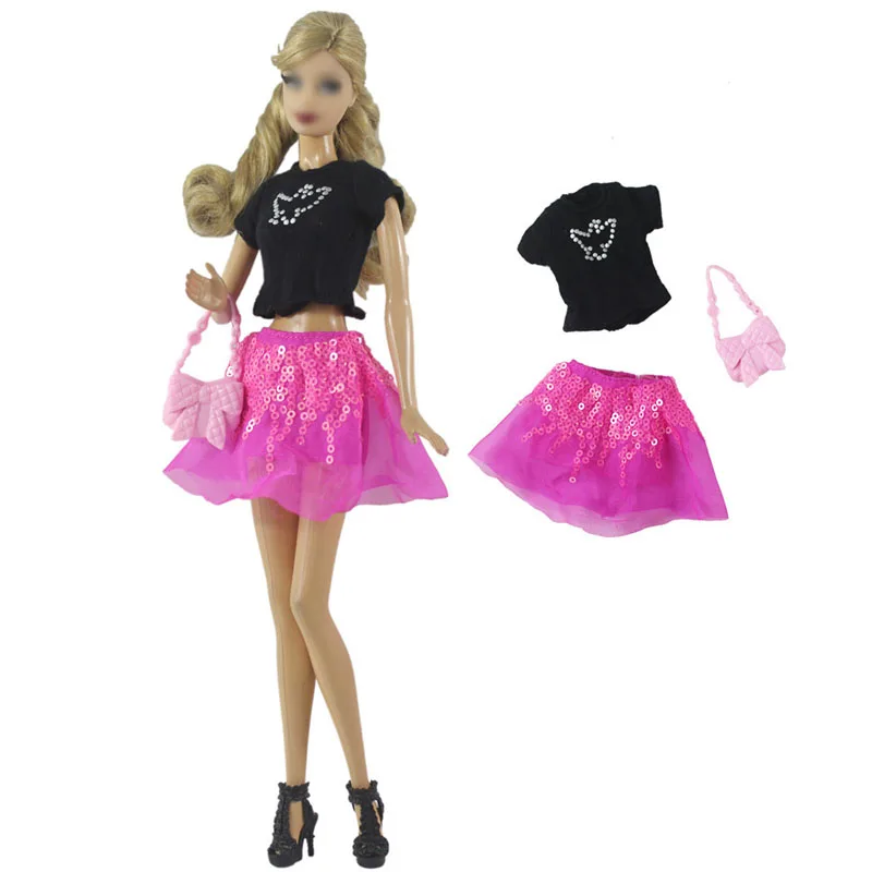 Siyah Guvercin T Shirt Pembe Pullu Etek Barbie Bebek Kiyafetler Moda Giyim Seti Canta Canta 1 6 Bebek Aksesuarlari Oyuncaklar Dolls Accessories Aliexpress