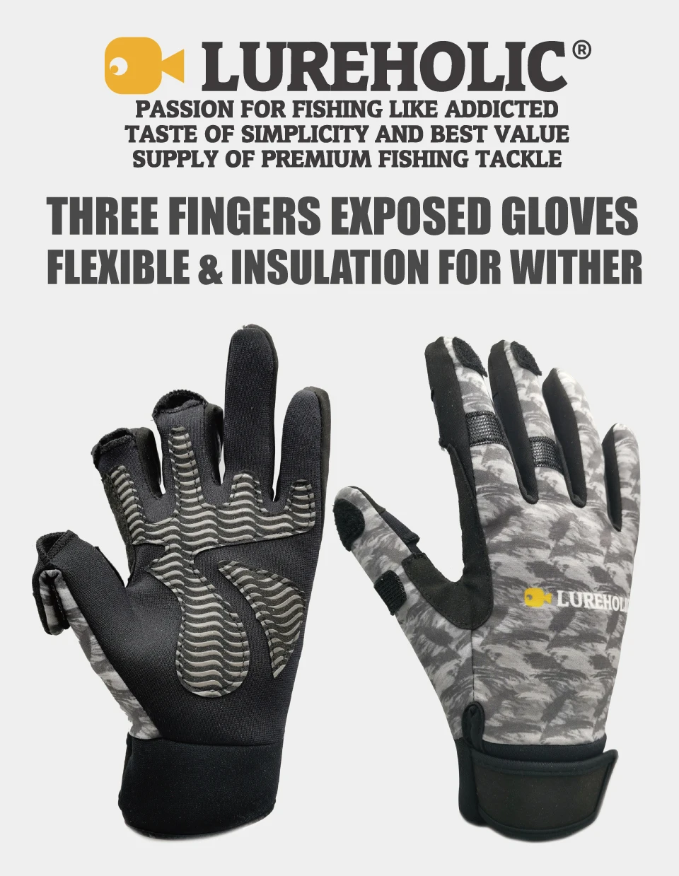 Description Picture 3 of itemLUREHOLIC Three Fingers Foldable LureFishing Gloves Flexible and Worm Winter warm gloves Wear-resistant and Durable