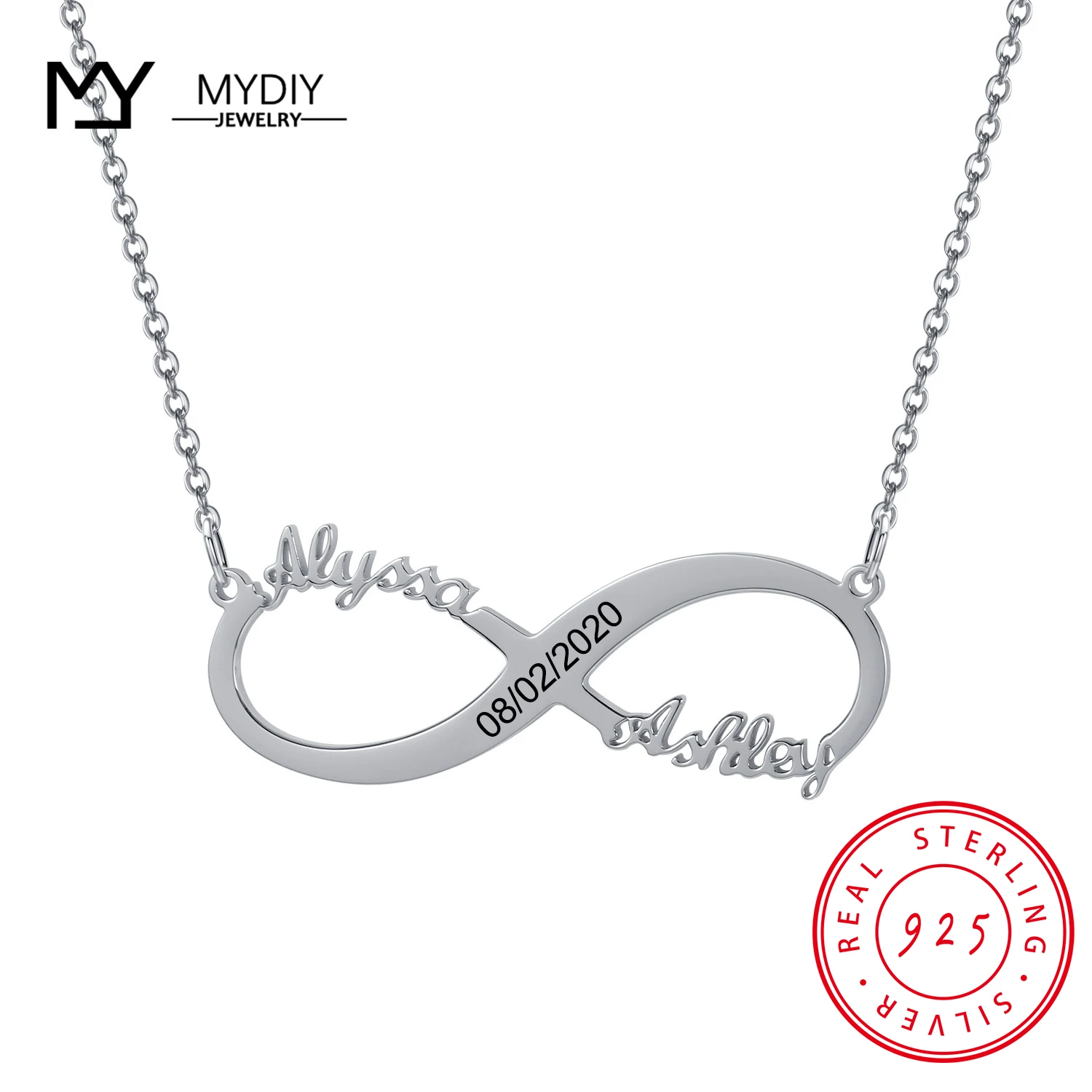 925 Sterling Silver Infinite Loop Love Necklace Custom Name and Date Fashion 2021 Fashion Trend Pendant Necklaces New Jewelry