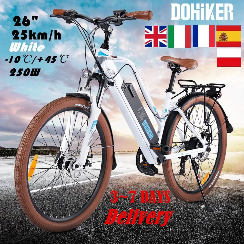 Dohiker 26 Zoll Elektrische Fahrrad 12,5 AH 48V Abnehmbare Lithium ionen Batterie Ebike Weiß