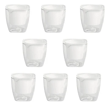 

8Pcs 12.5 X 12.5 X 8.5cm /11 X 11 X 8cm Square Transparent Self Watering Garden Planter Modern Flower Pot - White + Transparent