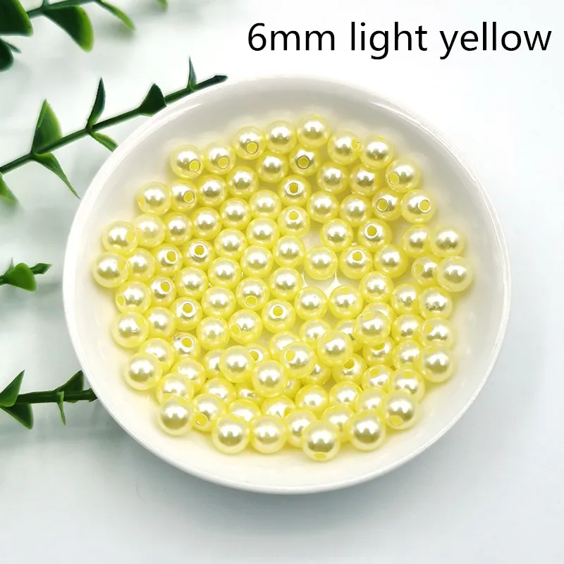 light yellow 6 мм с круглое отверстие имитация ABS жемчуг бусины для ручной работы DIY ожерелье браслет ювелирные изделия Швейные ремесла поставки 200 шт 22 цвета - Цвет: light yellow
