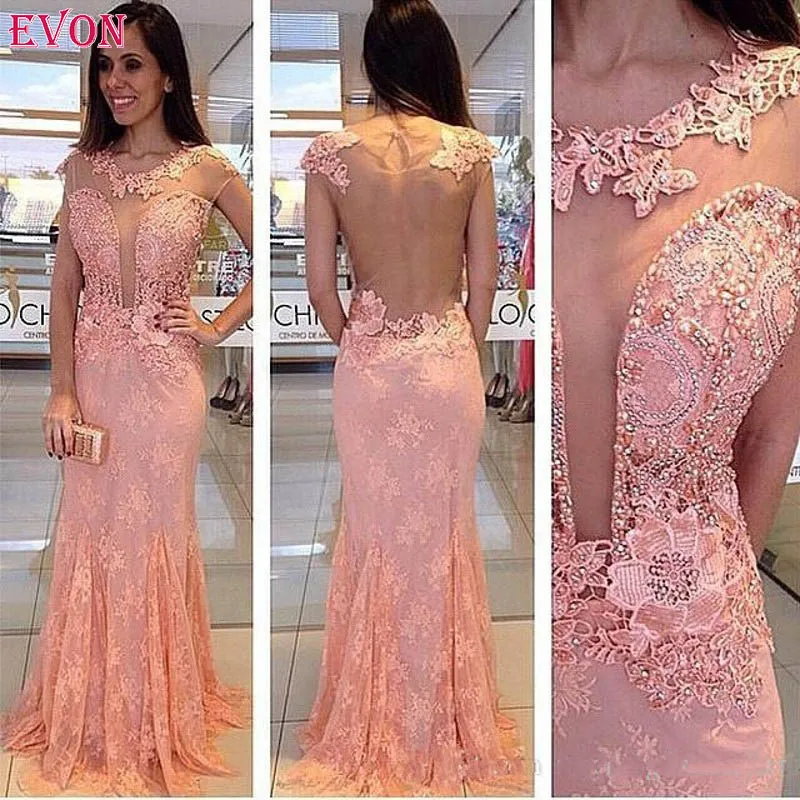 Vestido De Fiesta De Noche элегантные розовые кружевные вечерние платья Русалочки 2020 сексуальные иллюзии сзади вышитые бисером платья для выпускного
