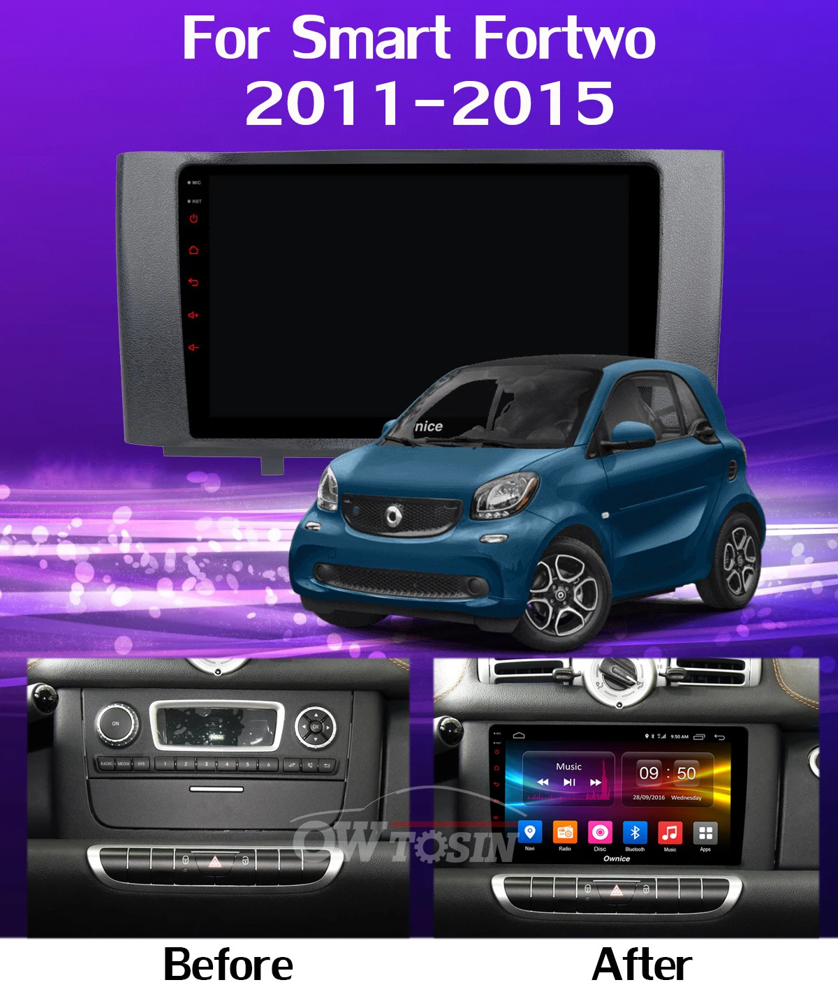 Cheap 360°Camera 4G LTE Android 9.0 4G+64G SPDIF DSP CarPlay Car Multimedia Player GPS Radio For Mercedes Benz Smart Fortwo 2011-2015 1