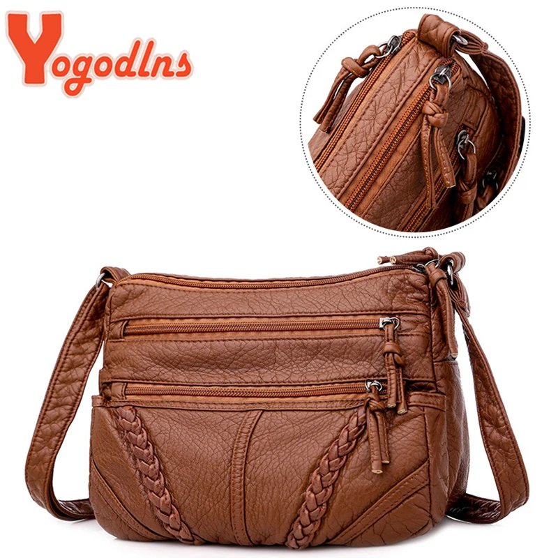 Yogodlns Winter New Shoulder Bag For Women Soft PU Leather Crossbody Bag Vintage Messenger Bag Lady Handbag Brands Lady Pouch