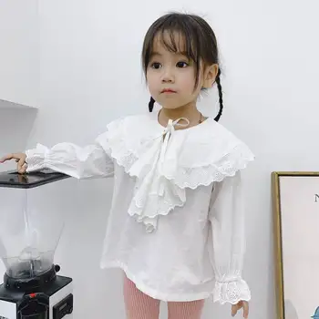 

Wholesale Children Shirt 2020 Spring new Girls Korean Lace Large Collar White Long Sleeve Shirt Preppy style Top TY003