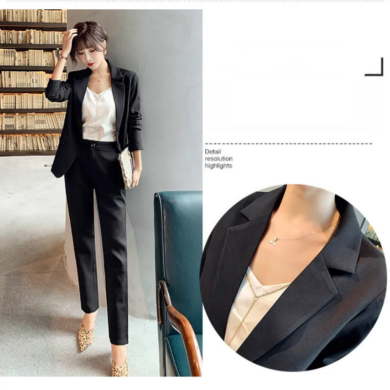 Fashion professional women's suit pants suit large size XL-5XL Aew autumn slim jacket suit female Wild trousers Two-piece set