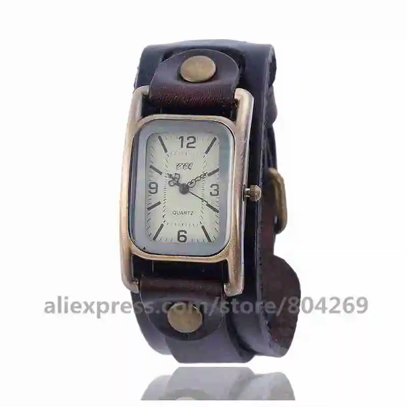CCQ Vintage Rectangle Leather Bracelet Watch Antique Bronze Dial Women Wrist Watch Quartz Black Watch CCQ 920043