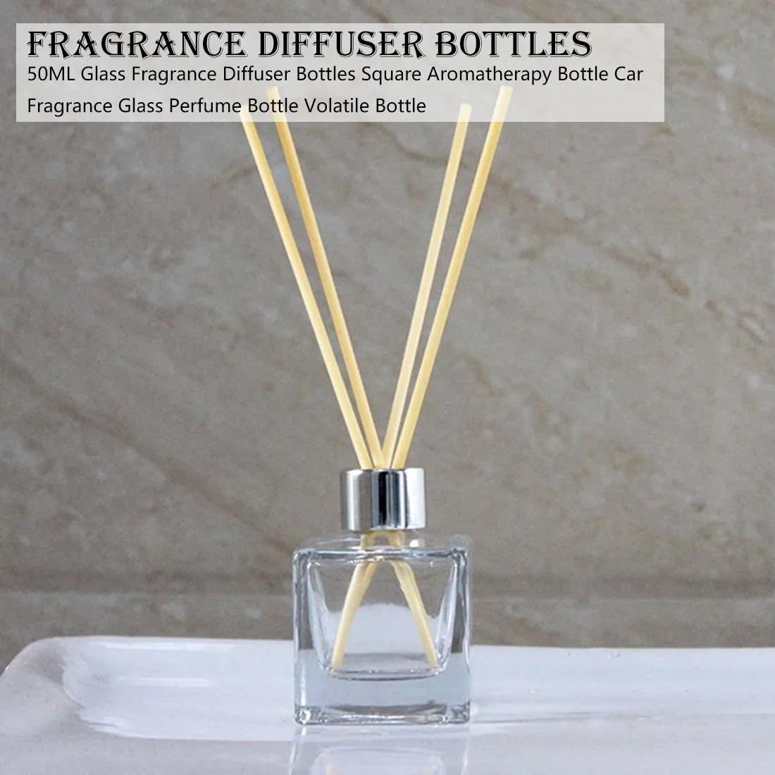 

Perfume Bottle Volatile Bottle 50ML Glass Fragrance Diffuser Bottles Square Aromatherapy Bottle Car Fragrance Glass