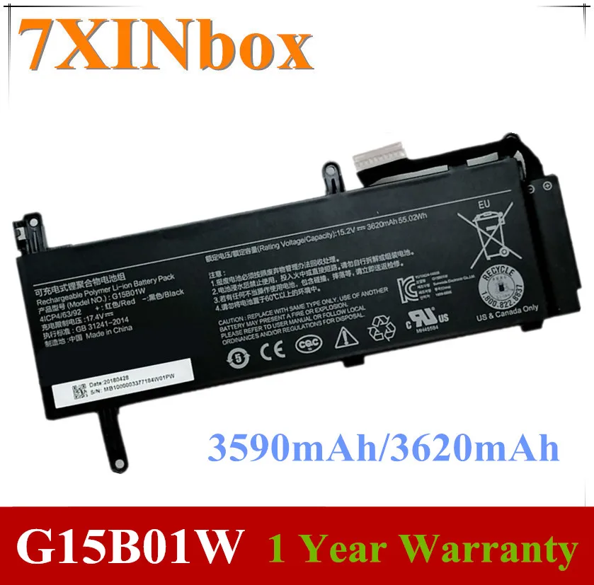 7XINbox 15.36V 3590mAh/3620mAh G15B01W G15BO1W Laptop Battery For XIAOMI Gaming Laptop 7300HQ 1050Ti 7300HQ 1060