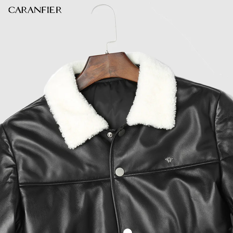 CARANFIER Air Force Flight костюм пилот меховой воротник Толстая теплая кожаная куртка из натуральной овечьей кожи куртка DHL