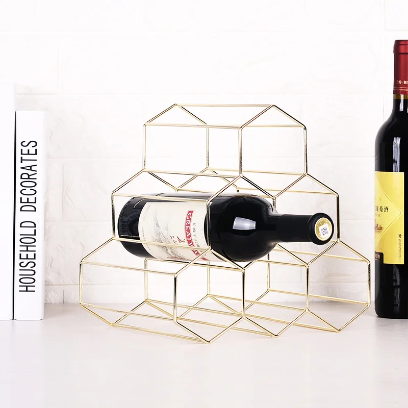 

European-Style Gold-Tone Iron Art Red Wine Rack INS Creative Living Room Wine Cabinet Display Stand Hive Bar Counter Ornament