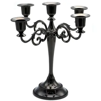 

5-Candle Metal Candelabra Tall Candle Holder Wedding Event Candelabra Candle Stand (Black)