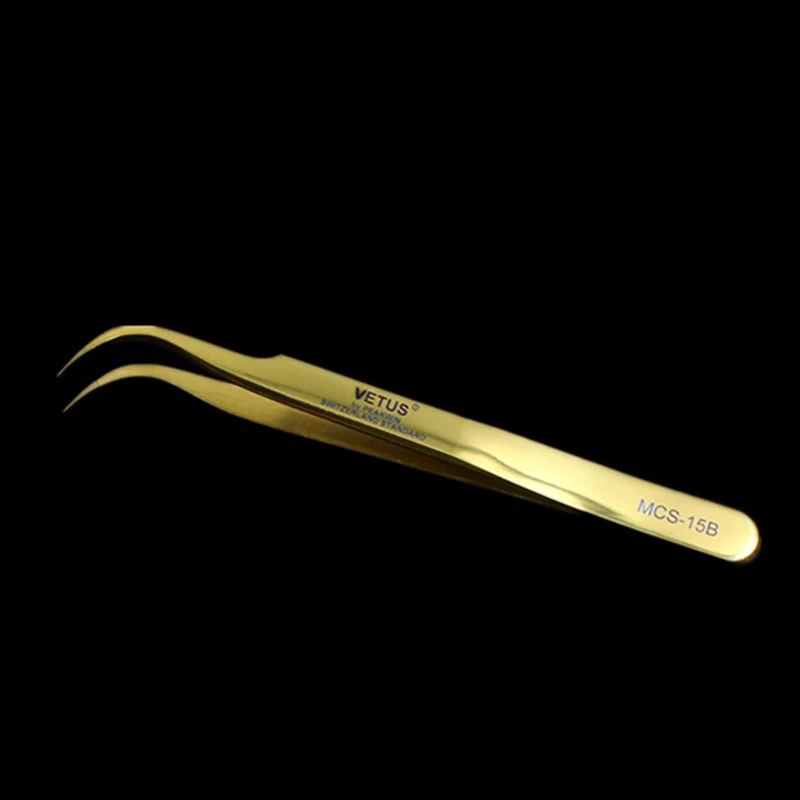 15B-Gold Vetus Original MCS Series New Style Premium Eyelashes Tweezers Ultra Fine Tip Improve for 3D 6D Lashes Extensions - Цвет: 15B-Gold