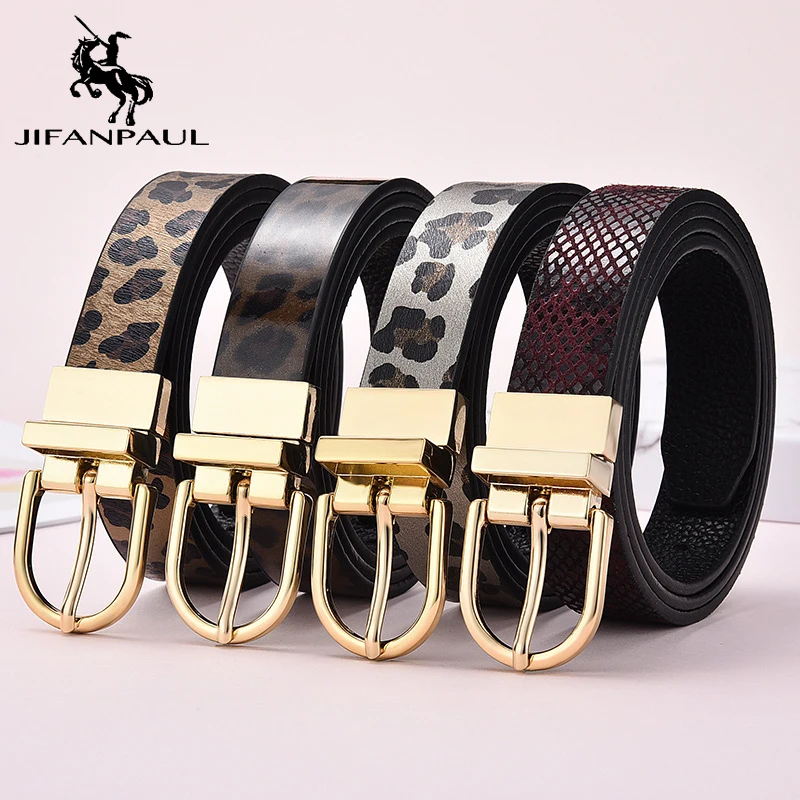 JIFANPAUL Women's Genuine Leather Fashion Belt with Ladies Dress High Quality Vintage Belt Luxury new Gold Buckle Free Shipping