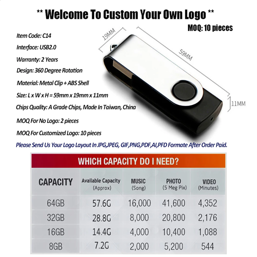 USB Flash Drive CustomLOGOColour 10PCS/lot