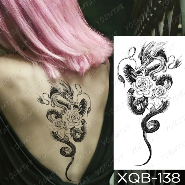 Autocollant de tatouage temporaire imperméable Dragon Lotus Plum Rose, tatouage épée de serpent, bras d'art corporel, fausse manche pour femmes et hommes 5