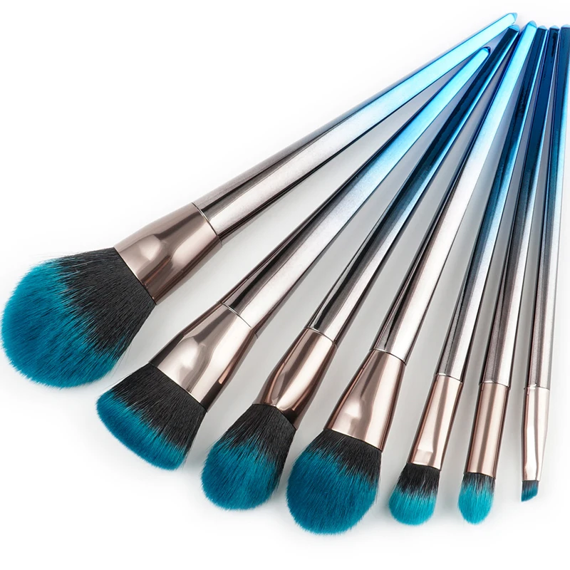 

7pcs Makeup Brushes Set Gradient Colorfull Diamond Rhombus Powder Blending Eyebrow Sapphire Taper Base Brochas Set For Beginner
