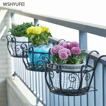 

WSHYUFEI Nordic wrought Iron storage rack Balcony flower rack railing hanging Storage rack guardrail flower pot Home Decoration
