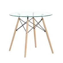 EGGREE Dining Table Round Clear Glass Table Modern Style Table for Kitchen Dining Room Coffee Table with Wood Legs
