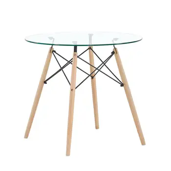 EGGREE Dining Table Round Clear Glass Table Modern Style Table for Kitchen Dining Room Coffee Table with Wood Legs