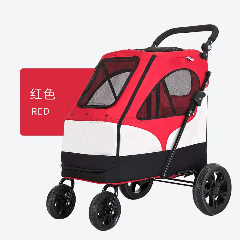 Large Pet Stroller Large Dog Stroller Folding Large Space Load-bearing Outing Folding Washable Widening Care Out Pet Car - Цвет: Розовый