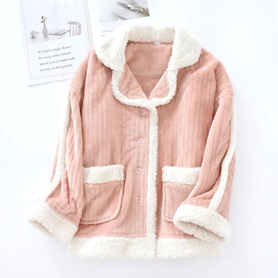 single top pink Теплые; больших размеров из бархата утепленные, фланелевые пижамы набор Для женщин осень-зима пэтчворк кашемировый коралловый флис домашний костюм из 2 предметов, Пижама - Цвет: single top pink