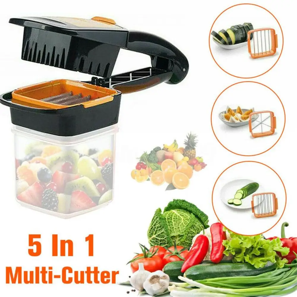 

5 in 1 Vegetable Fruit Mandoline Slicer Cutter Chopper Dicer Salad Food Quick Nicer Potato Peeler Carrot Cheese Grater Kitchen