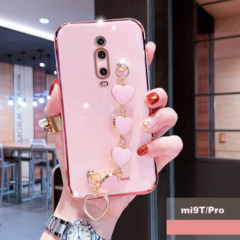 Wrist Bracelet Phone Case For Redmi Note8 Case Luxury Heart Chain Plating  Cover Capa Xiaomi Redmi