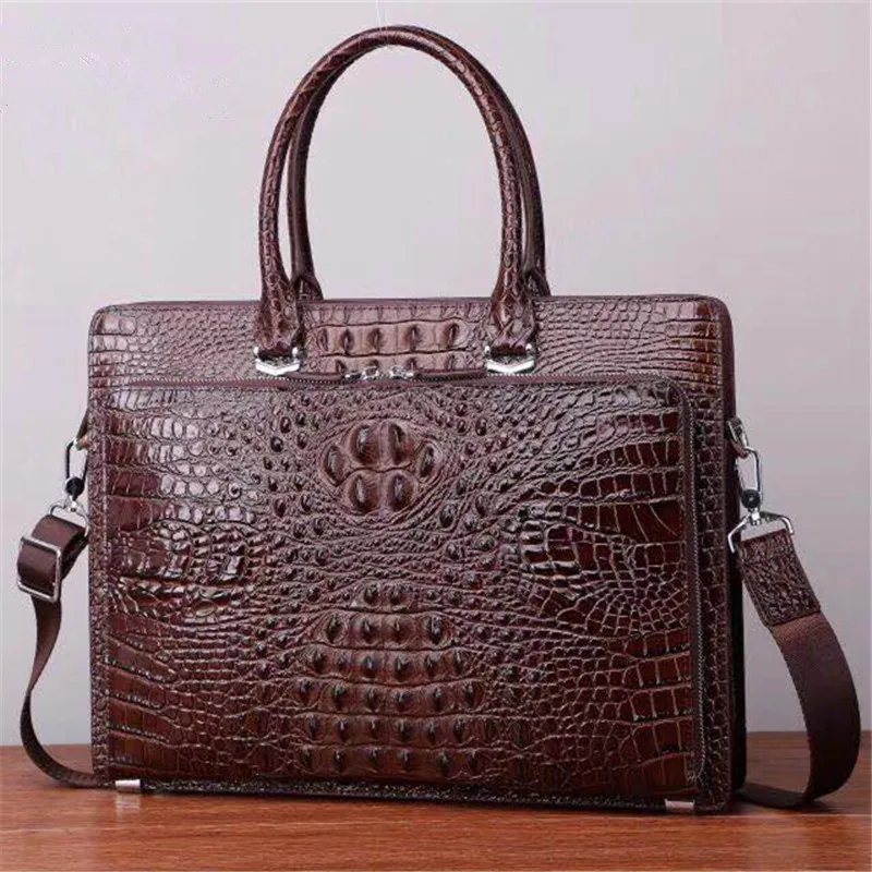 

Leather horizontal men's briefcase crocodile pattern cowhide business men's handbag computer bag single shoulder oblique satchel