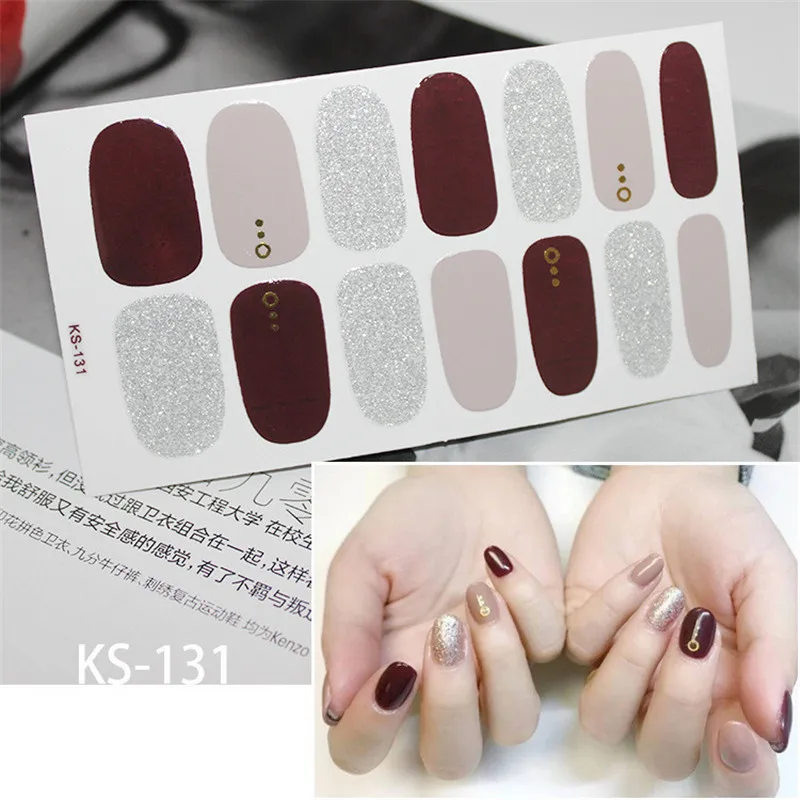 KS-131 Lamemoria 14 типсов клей для накладных ногтей стикер DIY маникюр Снежинка Блестящий лак для ногтей с блестками полоски Обертывания Аксессуары - Цвет: KS-131