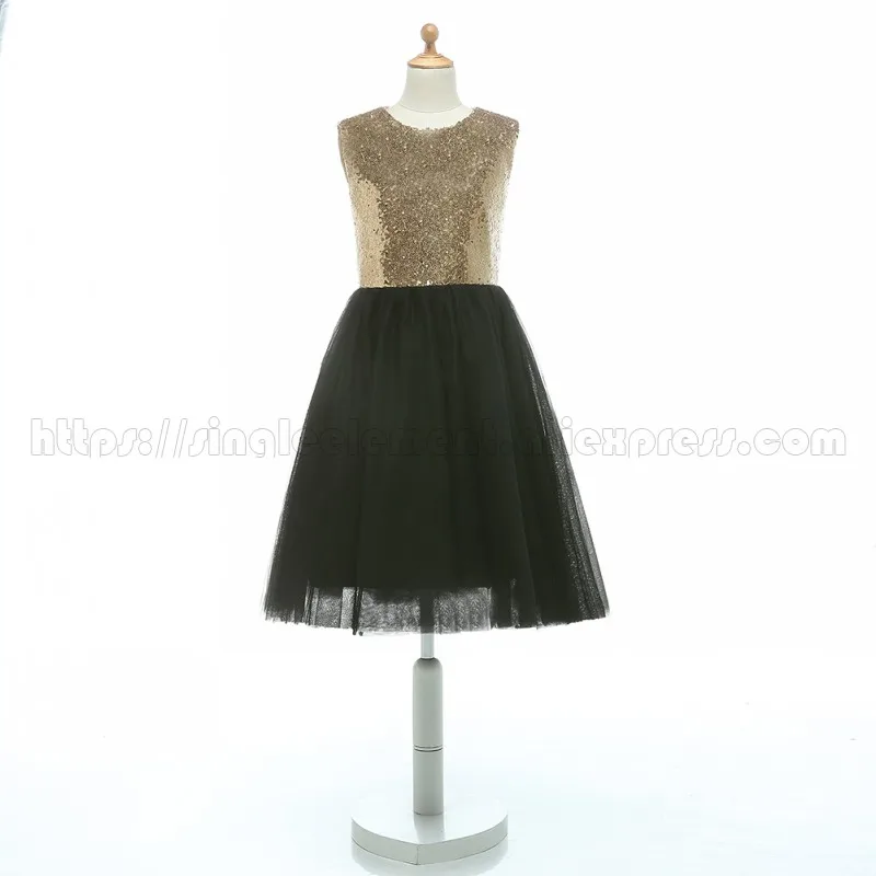 Платье До Колена для причастия; детская официальная одежда; Платья с цветочным узором для девочек на свадьбу с золотыми блестками - Цвет: Золотой