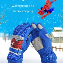 Детские зимние теплые лыжные перчатки для мальчиков и девочек, спортивные водонепроницаемые ветрозащитные Нескользящие зимние варежки, перчатки для катания на лыжах