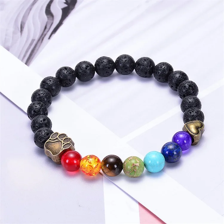 Chakra09 Мужская черная лава энергия 7 Чакра бусины Хамса Будда, йога Шарм эфирное масло Лава камень диффузор браслет ювелирные изделия