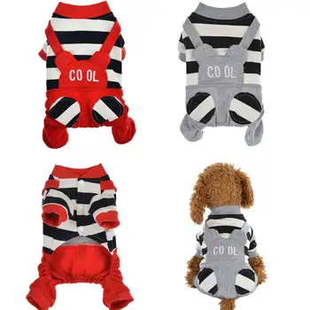 

X7 Winter Dog Jumpsuit Dog Clothes Striped Soft Cotton Small Puppy Coat Outfits Warm Pet Hoodie Clothing For Yorkie Costume