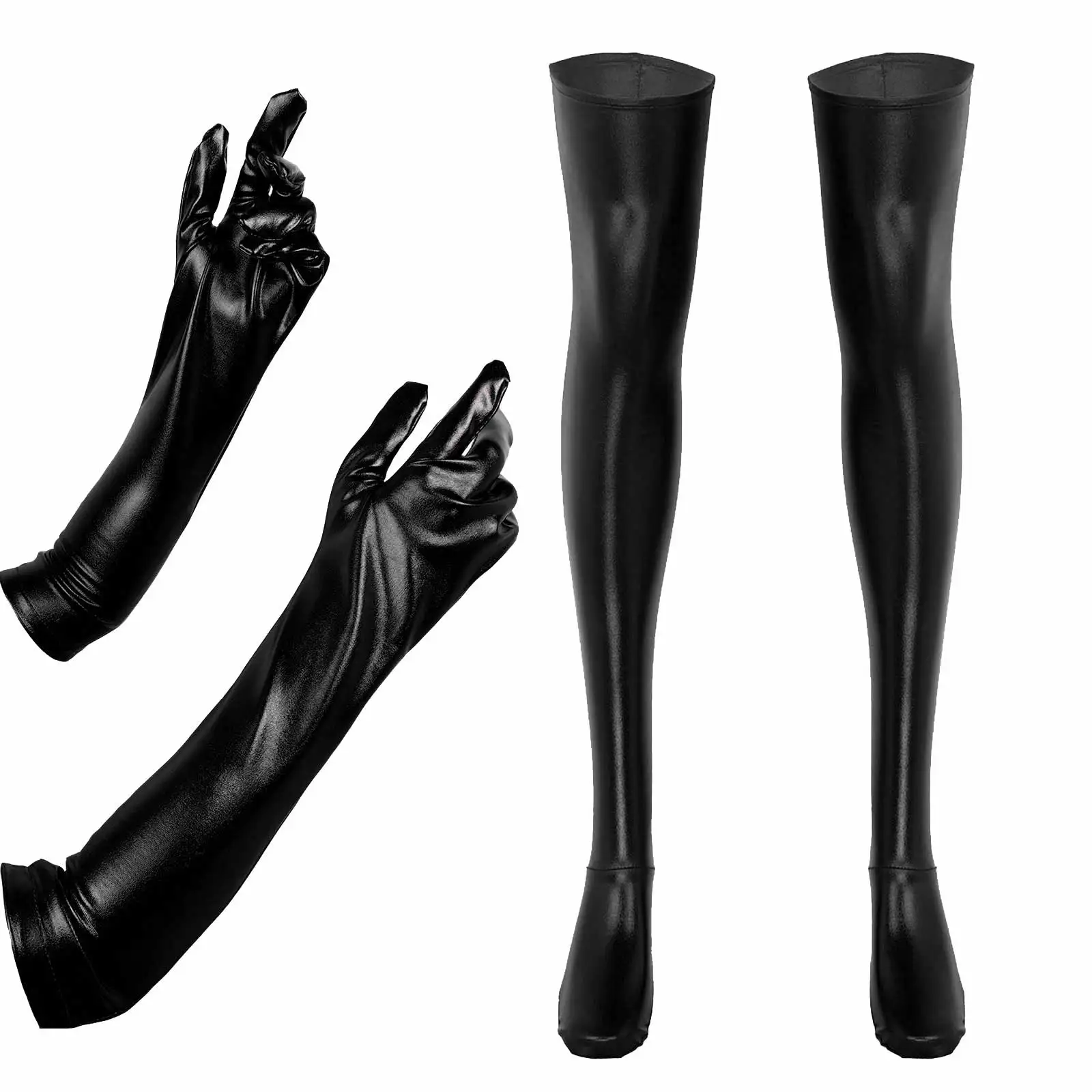 Sexy Pole Dance Costume Accessories Women Ladies Metallic Latex Long Gloves with Stocking Erotic Cosplay Night Club |