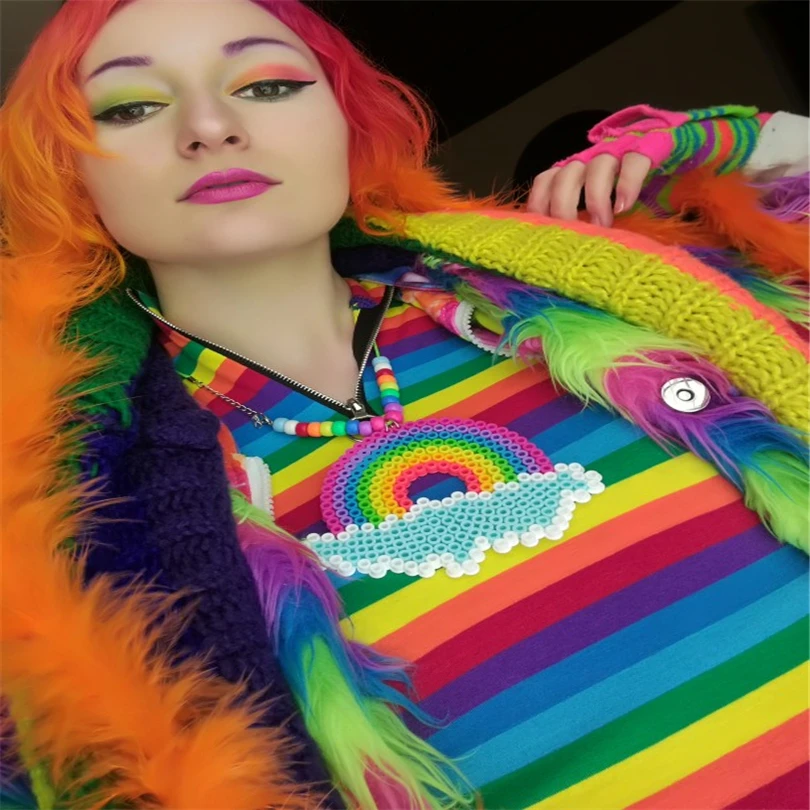 T-shirt Women Fashion Womens Long Sleeves Turtleneck Rainbow Color Zipper Tops T shirt Das Mulheres Dropshipping 40AT1305