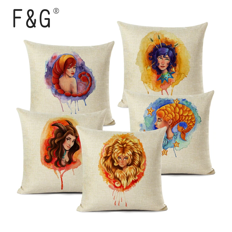 

Color 12 Constellation Printing Cushion Cover Creative Girl Printed Decorative Pillowcase Linen Sofa Pillow Cover for Home Decor